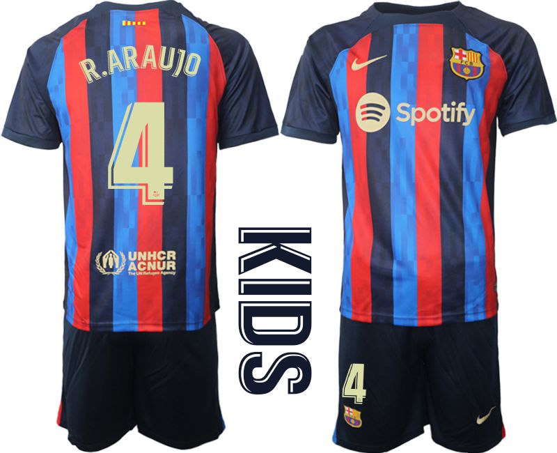 Youth 2022-2023 Club Barcelona home blue #4 Soccer Jersey